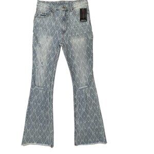 NOBO Jeans Juniors Size 5‎ Blue Light Wash Flare Butterfly Distress Holes NEW